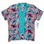 Xtrovert Blouse Womens 8 Vintage 90s Teal Floral Faux Vest Rayon Short Sleeve - take2supply