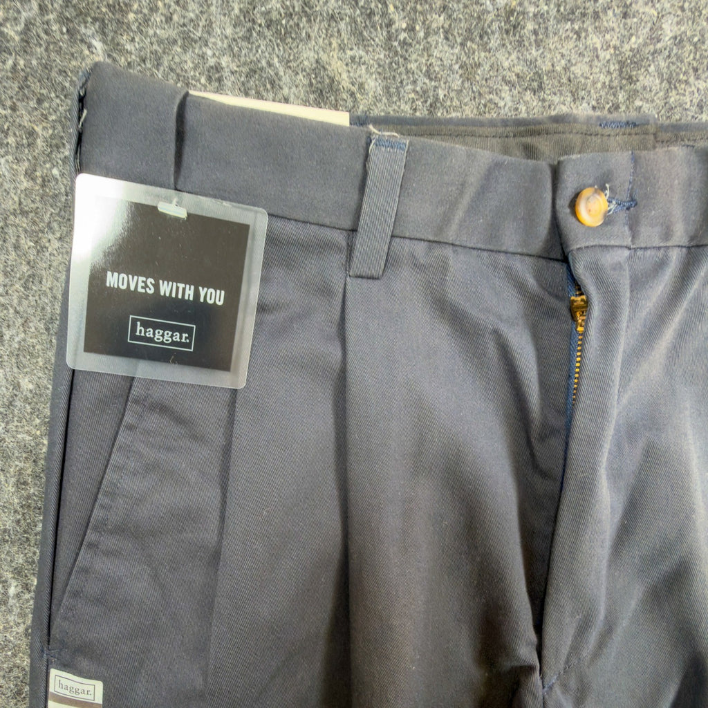 Haggar Pants Mens 33x30 Navy Blue Cotton Pleated Black Label Vintage Y2K NWT - take2supply