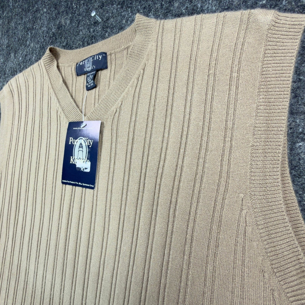 Port City Khaki's V-Neck Sweater Vest Mens L Tan Acrylic NWT Deadstock - take2supply