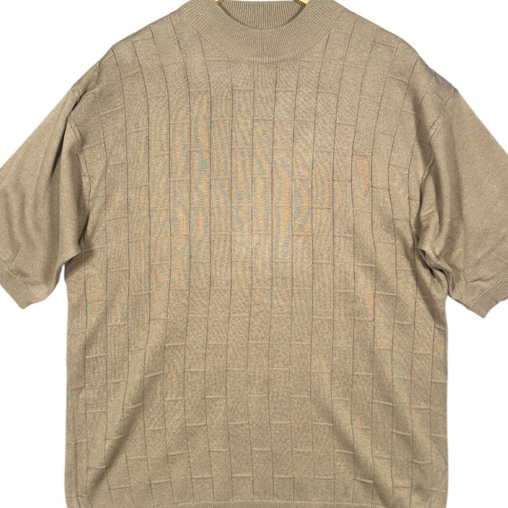 IRVINE PARK Mens Taupe Grid Pattern Mock Neck Short Sleeve Knit Sweater XLG - take2supply