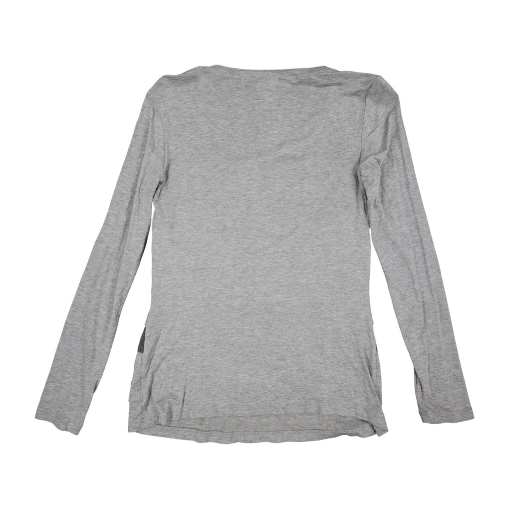 Democracy Top Womens Small Gray Striped Ruffle Front Long Sleeve Rayon Stretch - take2supply