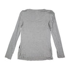 Democracy Top Womens Small Gray Striped Ruffle Front Long Sleeve Rayon Stretch - take2supply