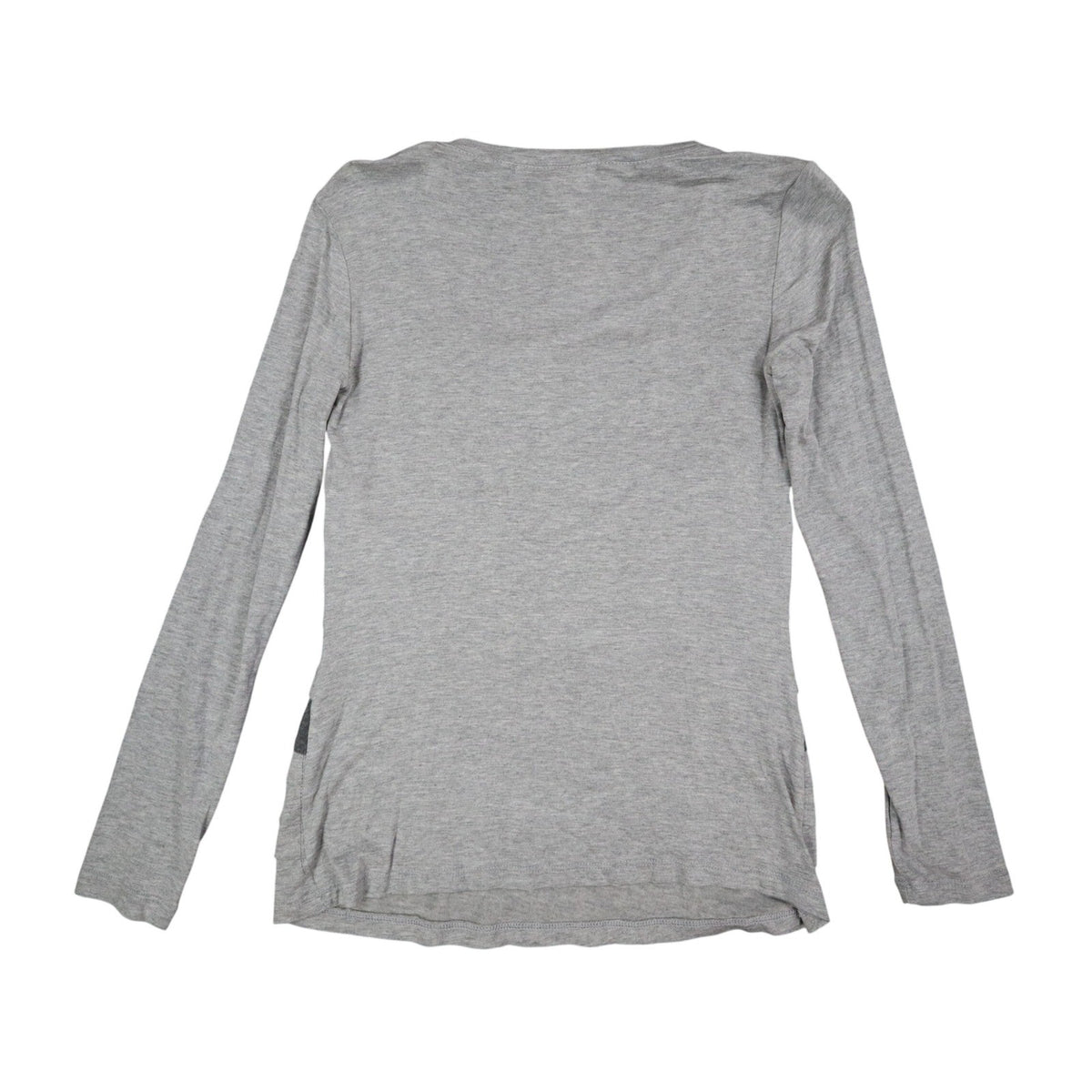 Democracy Top Womens Small Gray Striped Ruffle Front Long Sleeve Rayon Stretch - take2supply