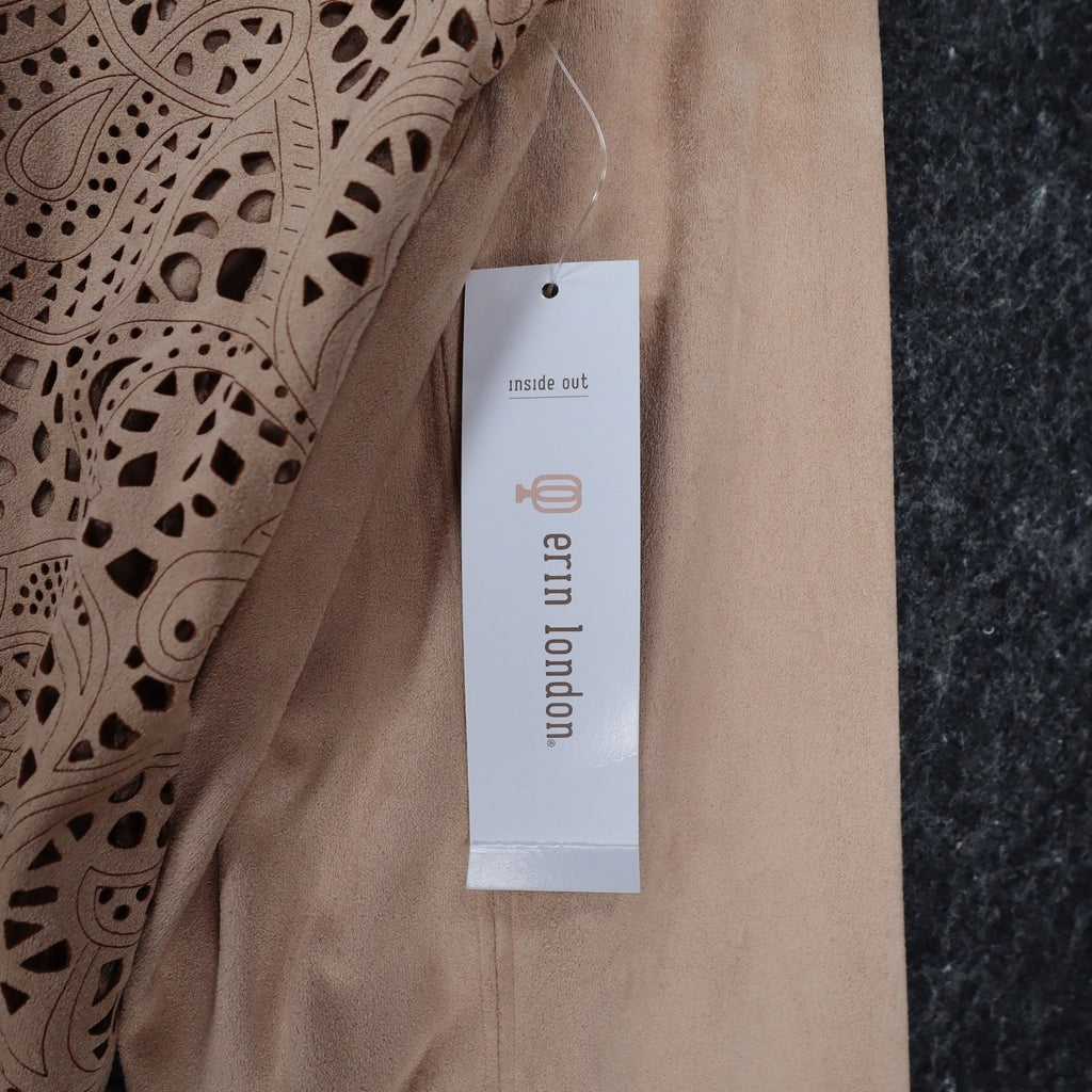 Erin London Open Front Jacket Medium NWT Sand Faux Suede Laser Cut Eyelet C1085 - take2supply