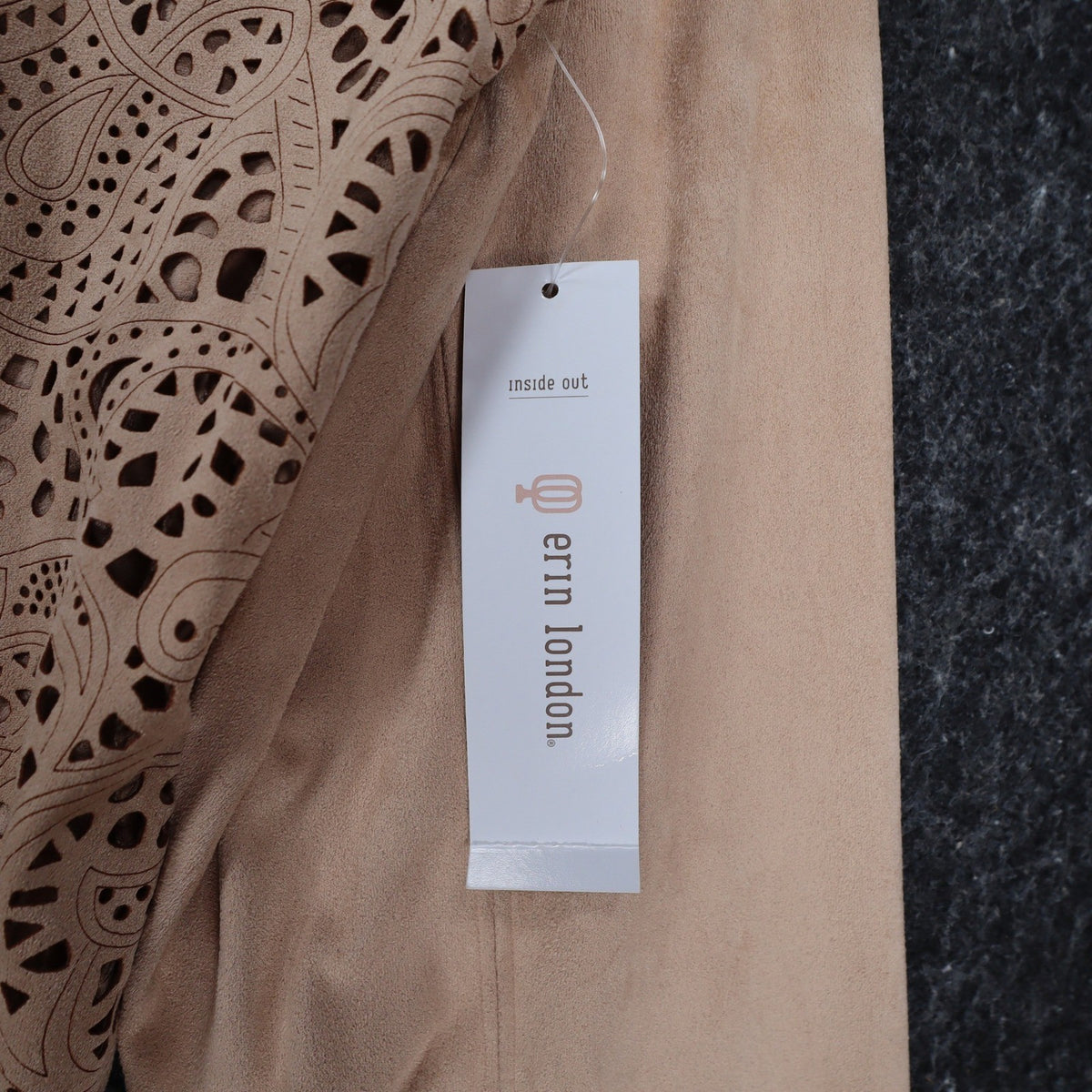 Erin London Open Front Jacket Medium NWT Sand Faux Suede Laser Cut Eyelet C1085 - take2supply