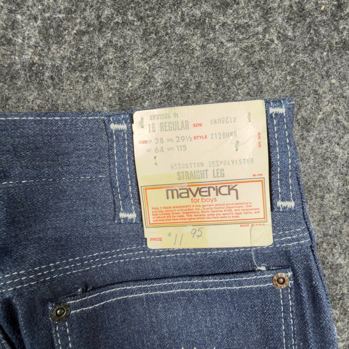 Maverick Vintage 70s Straight Leg Jeans Boys 16 Blue Cotton Blend NWT - take2supply