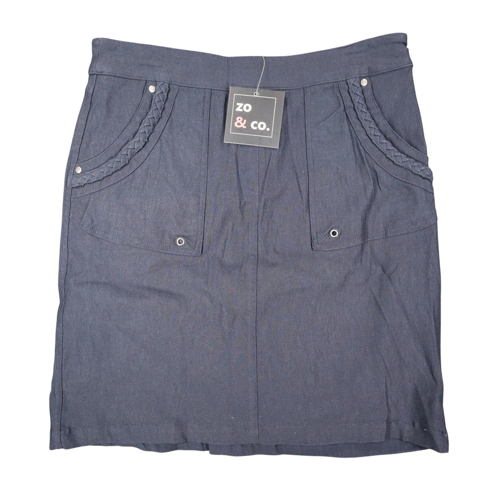 Zo & Co. Skirt Women 6 Navy Blue Braided Trim Utility Pocket Rayon Blend C1-905 - take2supply