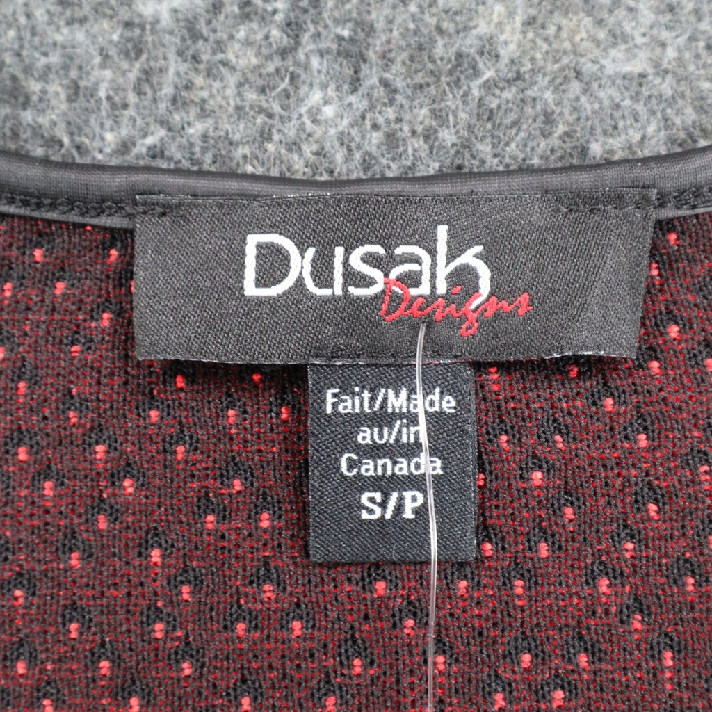 Dusak Designs Tunic Sweater Womens S Red Black Textured Knit Layered Hem Canada - take2supply