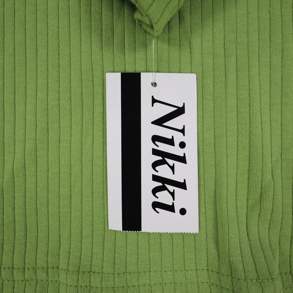 Nikki Mock Neck Top Small Y2K Granny Smith Green Ribbed Long Sleeve 44U5 NEW - take2supply