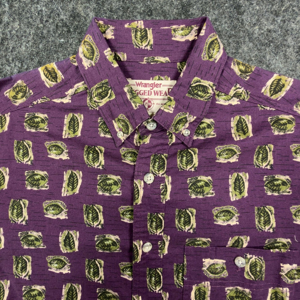 Wrangler Vintage 90s Button Down Shirt Mens M Purple Cotton NWT Rugged Wear - take2supply