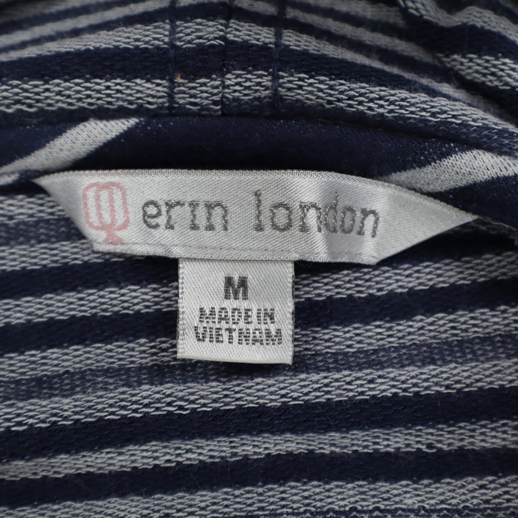 Erin London Womens M Navy White Striped Zip Hoodie Bell Sleeve Pockets NWT - take2supply