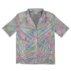 Donnkenny Blouse Womens 12 Vintage 90s Pastel Floral Sheer Stripe Button Up USA - take2supply