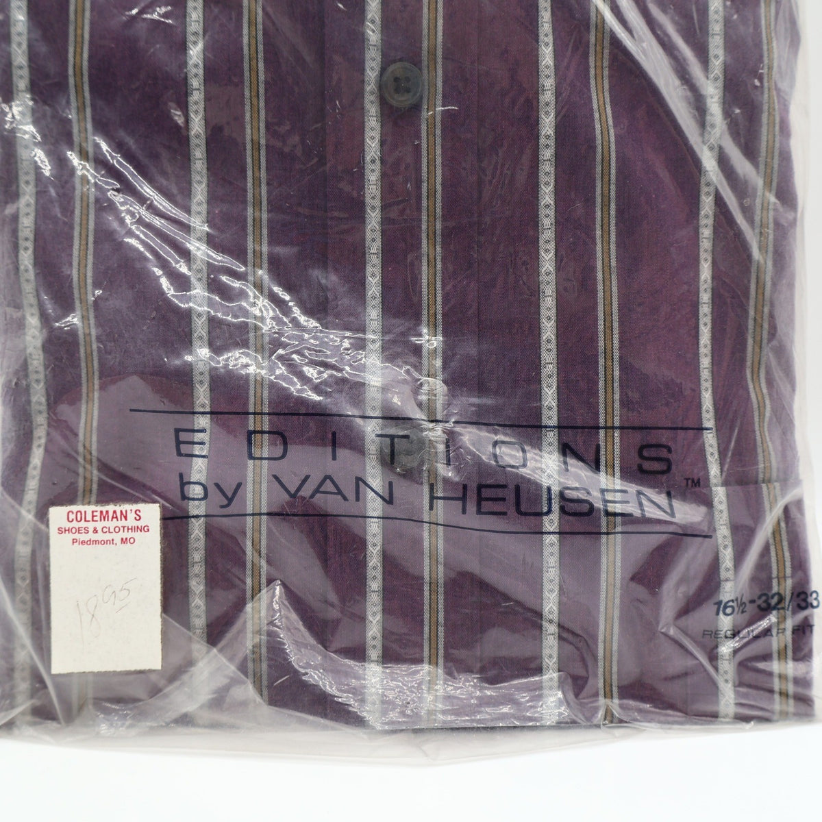 Van Heusen Dress Shirt Mens 16.5 32/33 Vintage 90s Purple Striped Deadstock NIP - take2supply