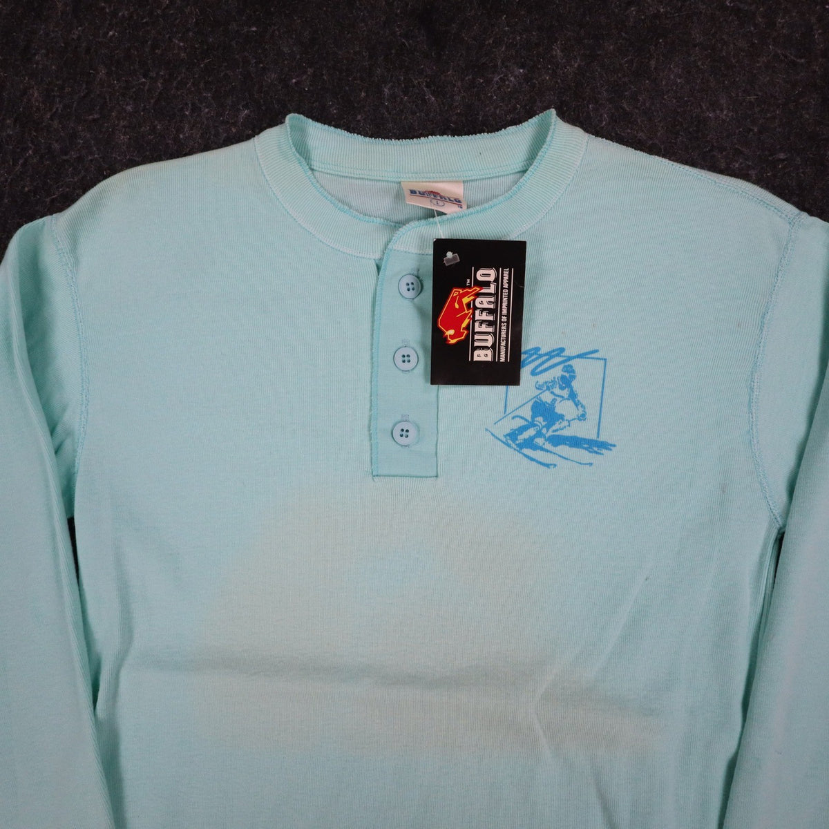 Buffalo Mens Large Vintage Henley Shirt Deadstock USA Made Mint Green Skier L - take2supply