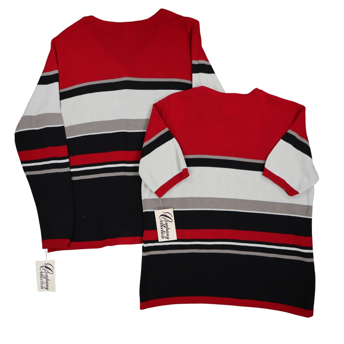 Company Collection Sweater Set Womens M Red Black Striped Cardigan Top USA NWT - take2supply