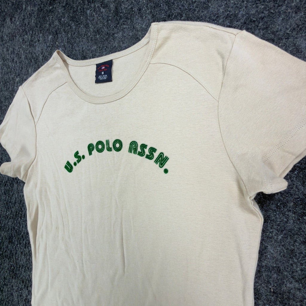 U.S. Polo Assn. Vintage Style Tee Women Medium Beige Cotton Logo Shirt New - take2supply