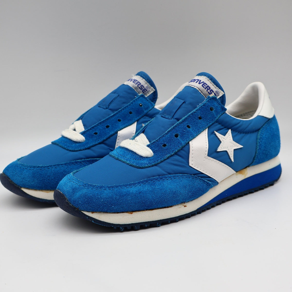 Converse Road Star Boys Size 4 Vintage 80s Blue Suede Nylon Sneakers 28694 NOS - take2supply