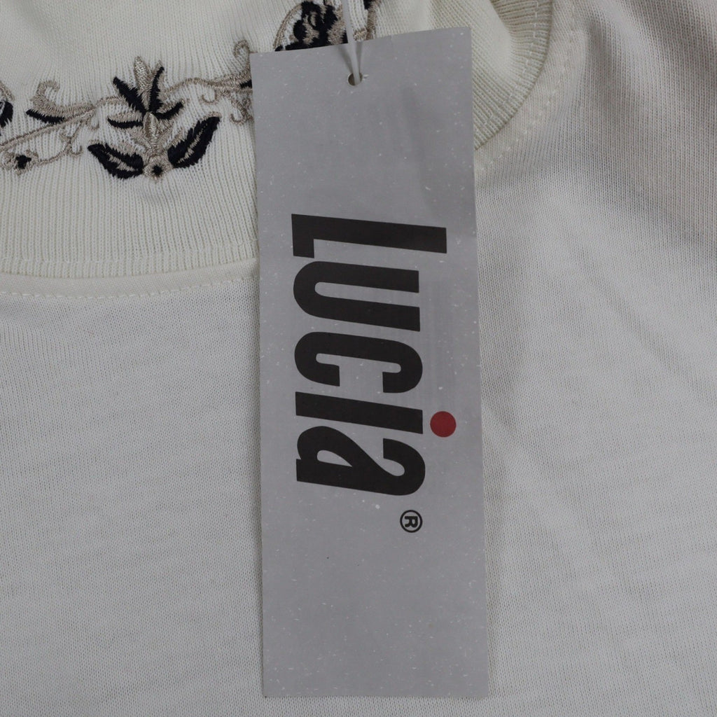 Lucia Mock Neck Top Womens Small Vintage 90s Ivory Embroidered Deadstock NWT - take2supply