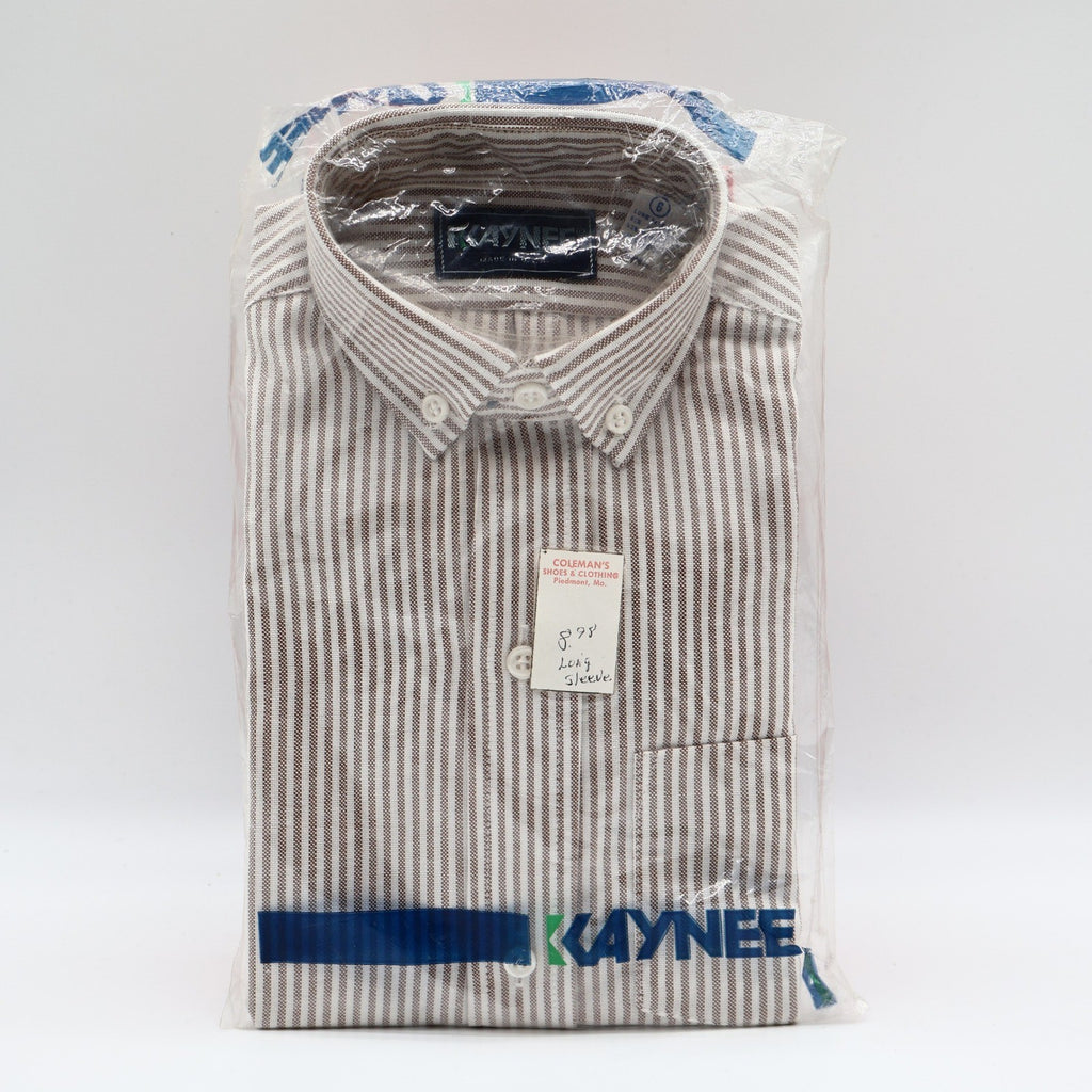 Kaynee Shirt Boys 6 Brown White Stripe Long Sleeve Button Down Cotton Blend USA - take2supply
