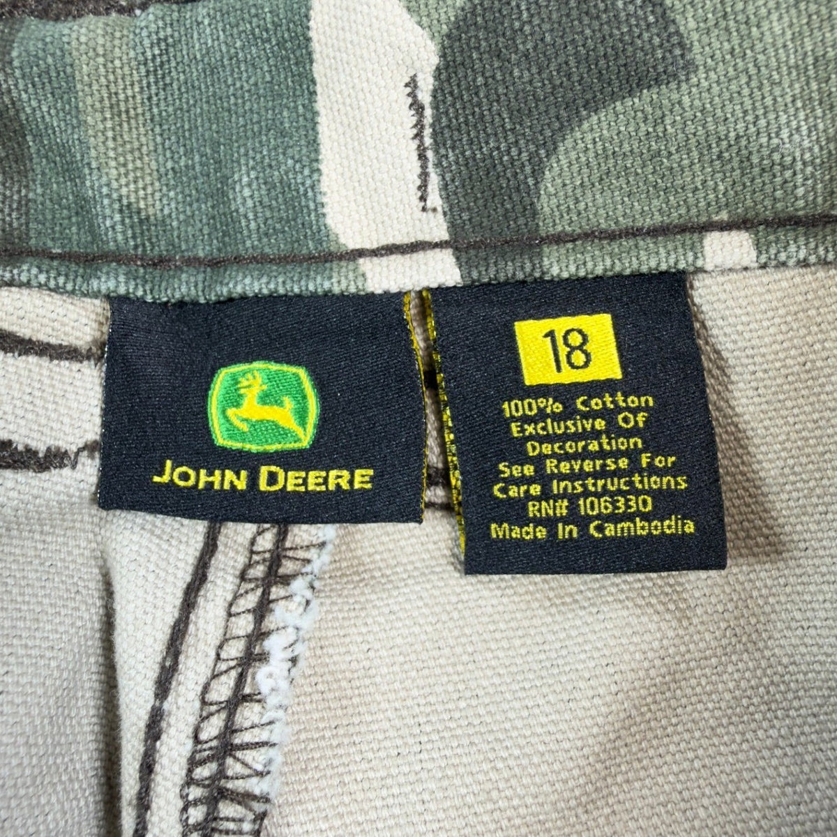 John Deere Carpenter Pants Boys Size 18 Green Camo Print Cotton Canvas NWT - take2supply