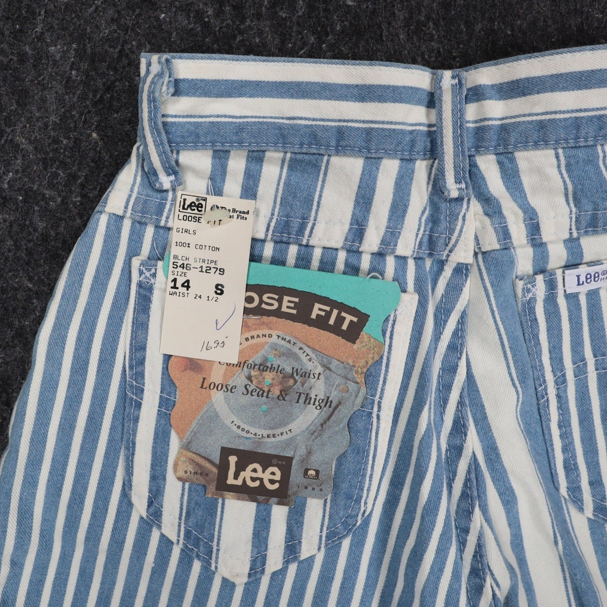 Lee Striped Shorts Girls 14 Slim Vintage 90s Blue White Cotton Loose Fit NWT - take2supply