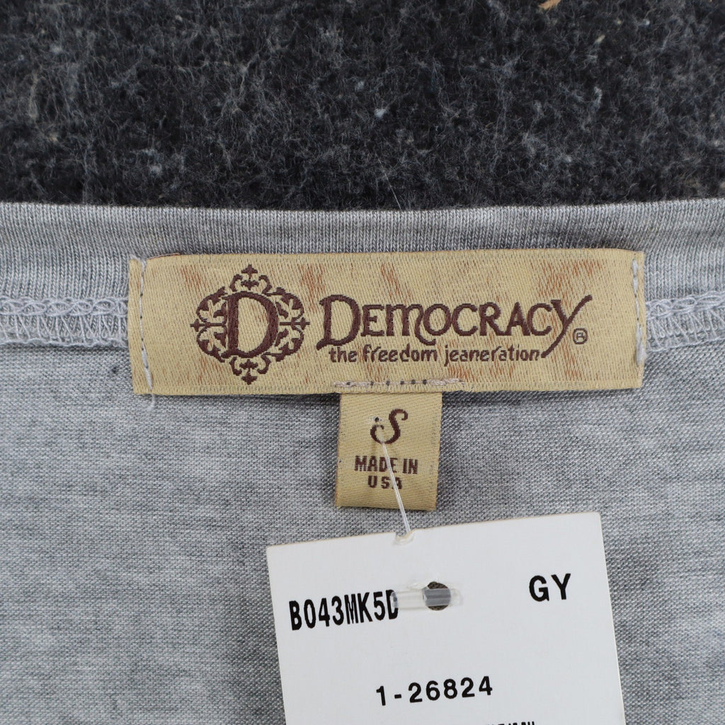 Democracy Top Womens Small Gray Striped Ruffle Front Long Sleeve Rayon Stretch - take2supply
