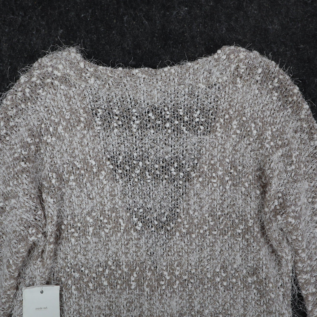 Erin London Cardigan Womens Small Stone Metallic Eyelash Fuzzy Knit Bell Sleeve - take2supply
