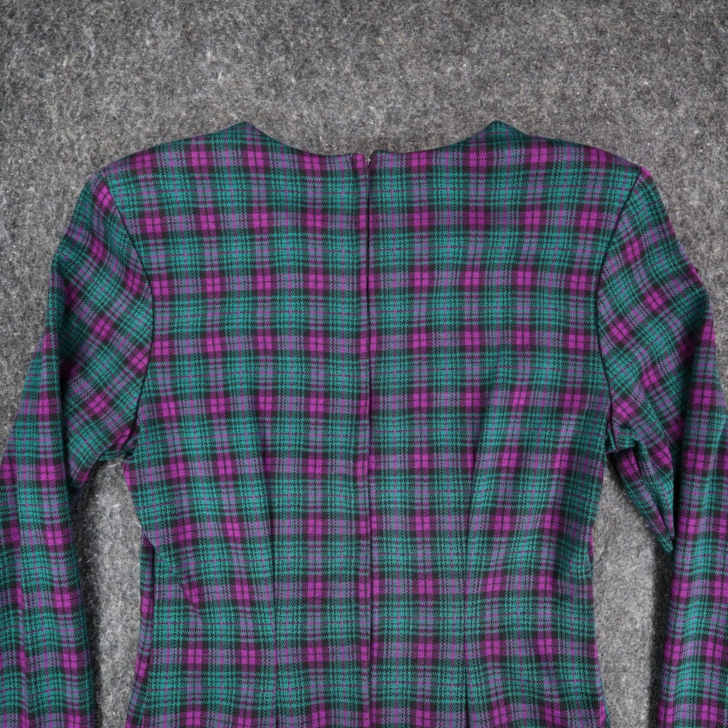 My Michelle Plaid Dress Womens 13/14 Vintage 90s Purple Green Long Sleeve Mini - take2supply