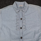 New Expressions Ruffle Shirt Womens M Vintage 80s Light Blue Cotton Boxy USA - take2supply