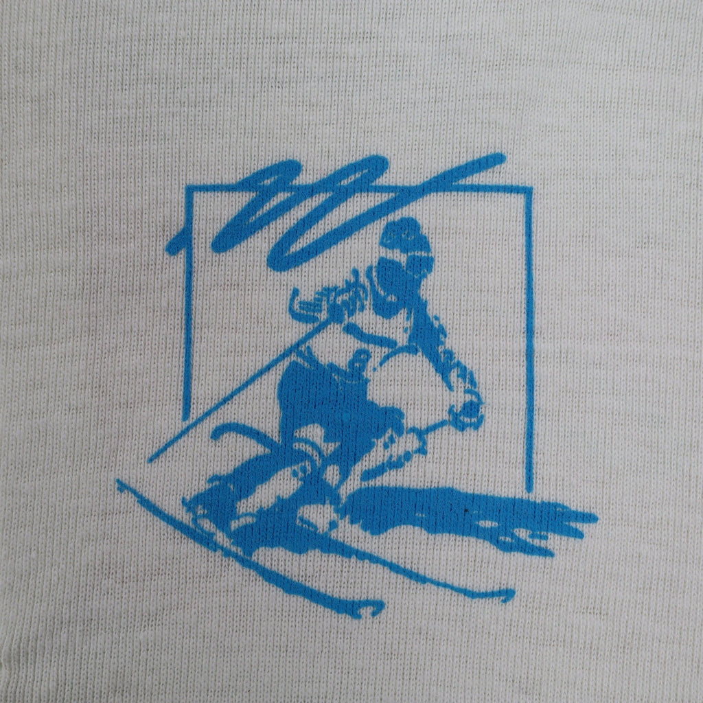 Buffalo Shirts Henley Shirt Medium Vintage 90s Skier Graphic Long Sleeve Cream - take2supply