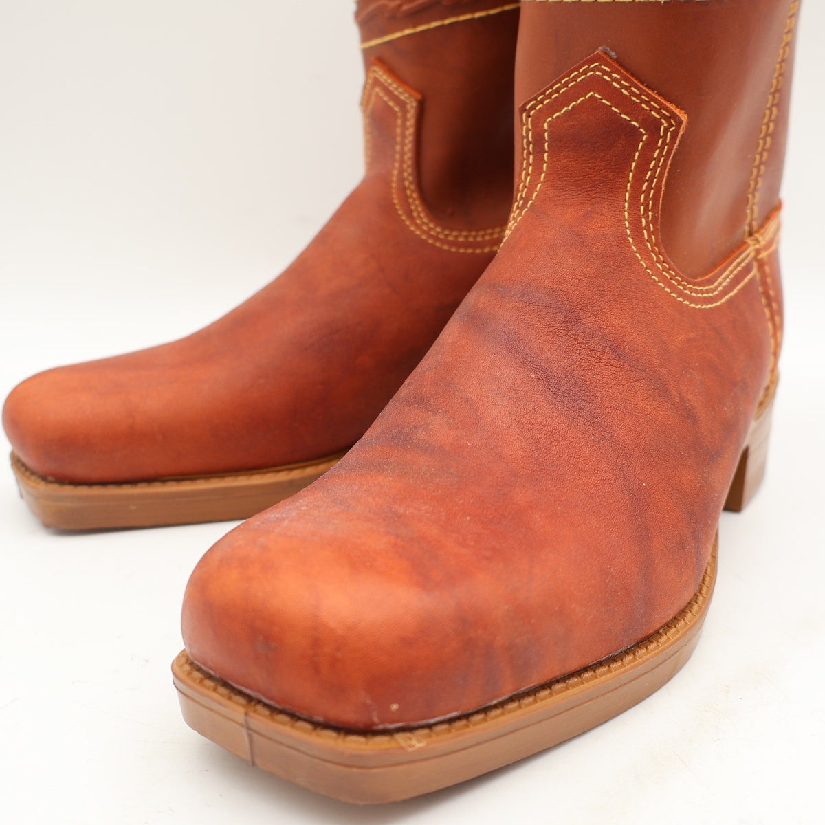 Acme Vintage Cowboy Boots Mens 5.5 D Tan Leather Western Square Toe 2418 USA - take2supply