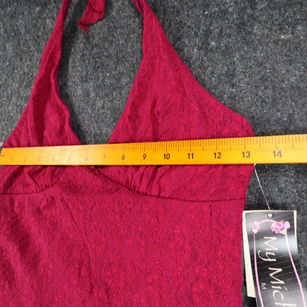 My Michelle Halter Top Womens Size Medium Y2K Red Floral Lace Tie Neck USA NWT - take2supply
