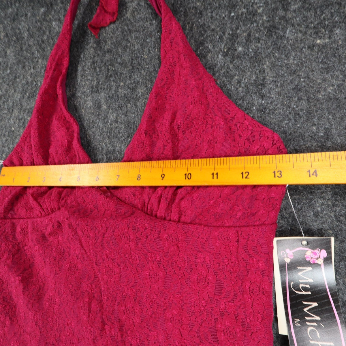 My Michelle Halter Top Womens Size Medium Y2K Red Floral Lace Tie Neck USA NWT - take2supply