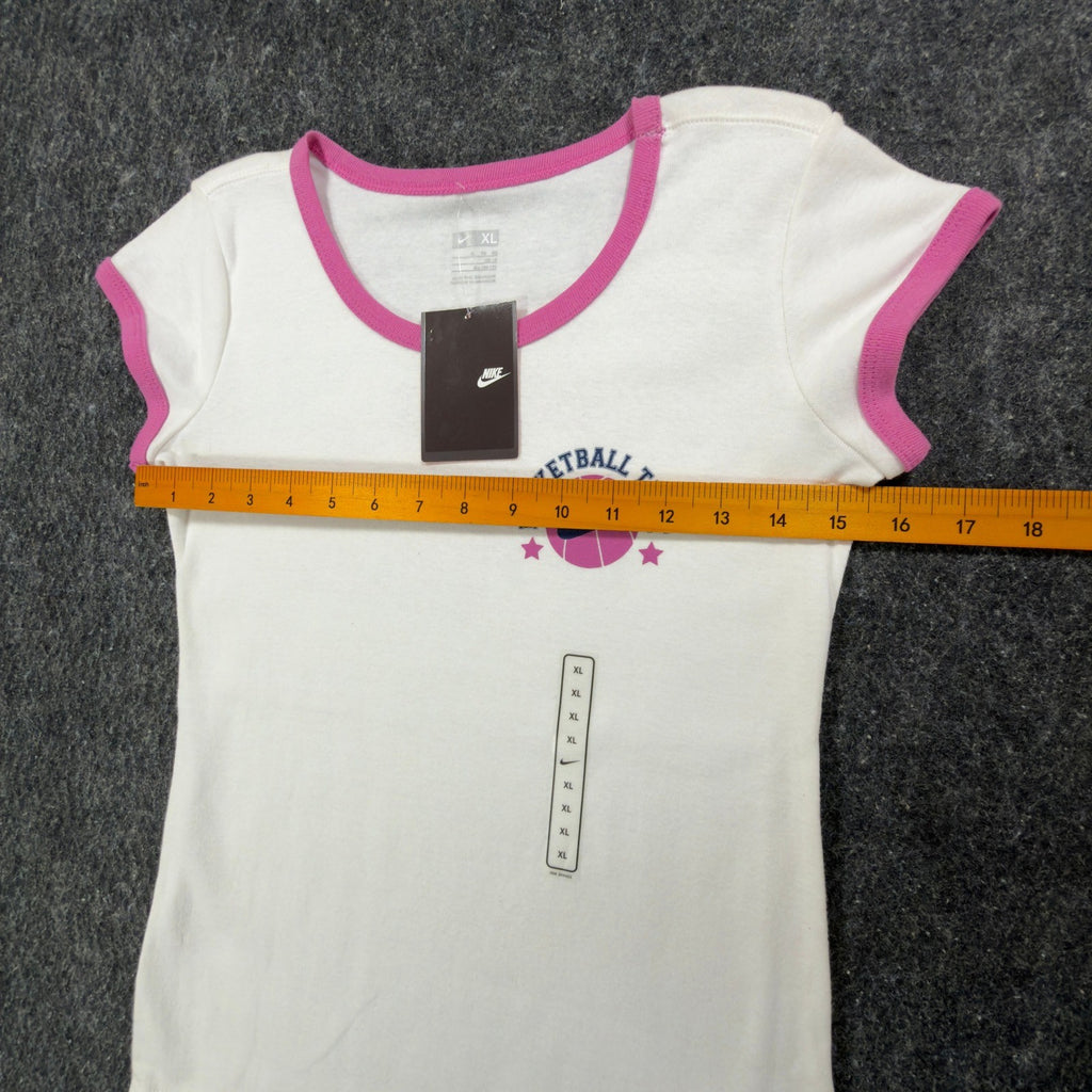 Nike Y2K Ringer Tee Girls XL White Pink Basketball Team 216485 NWT - take2supply