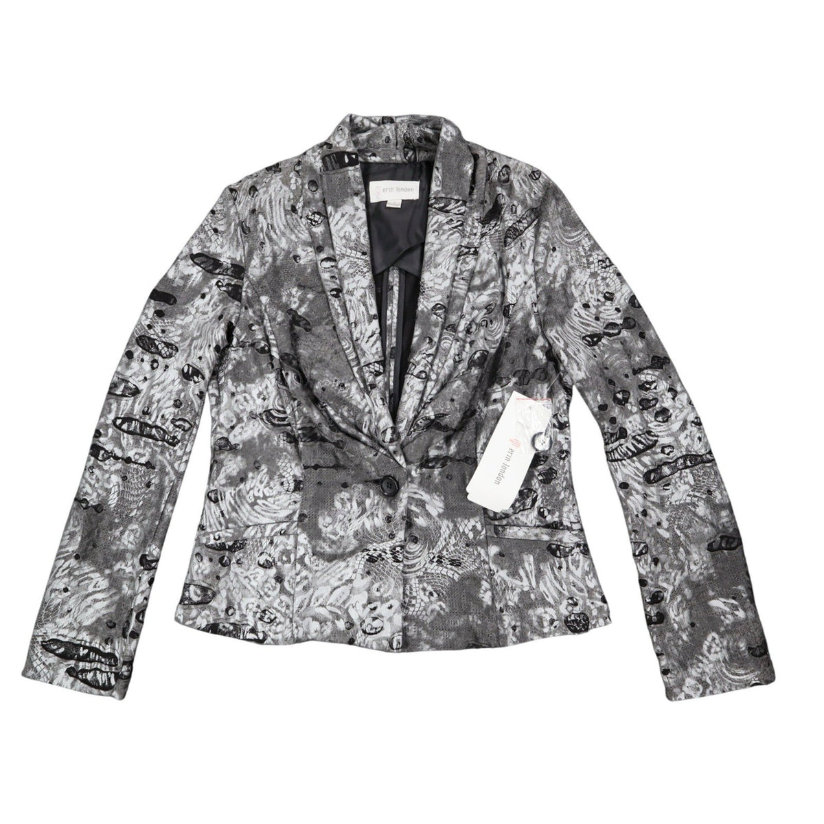 Erin London Blazer Jacket Womens Small NWT Gray Abstract Knit Single Button - take2supply