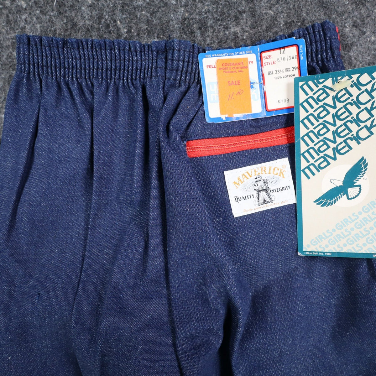 Vintage Young Maverick Jeans Girls 12 Blue Red Piping Elastic Waist USA NWT NOS - take2supply