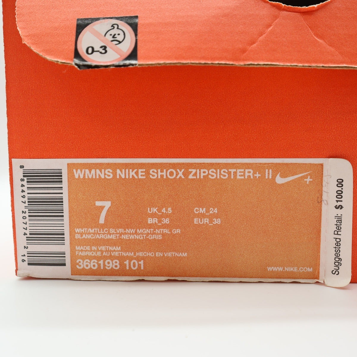 Nike Shox Zipsister+ II Womens 7 Running Shoes White Magenta Silver 366198-101 - take2supply