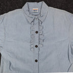 New Expressions Shirt Womens Medium Vintage Blue Cotton Ruffle Short Sleeve USA - take2supply