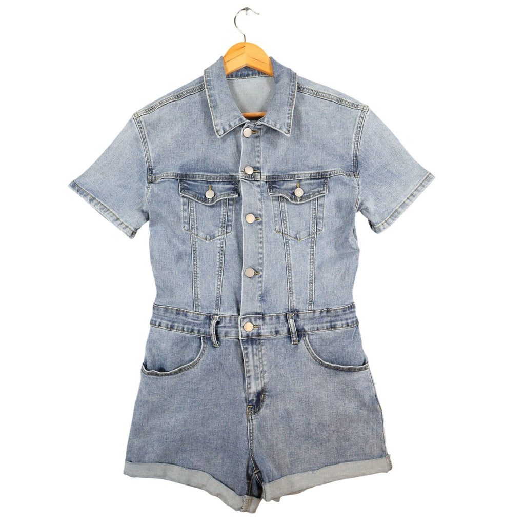 Jeans Romper Womens Small Light Blue Denim Cotton Blend Slim Fit Utility - take2supply