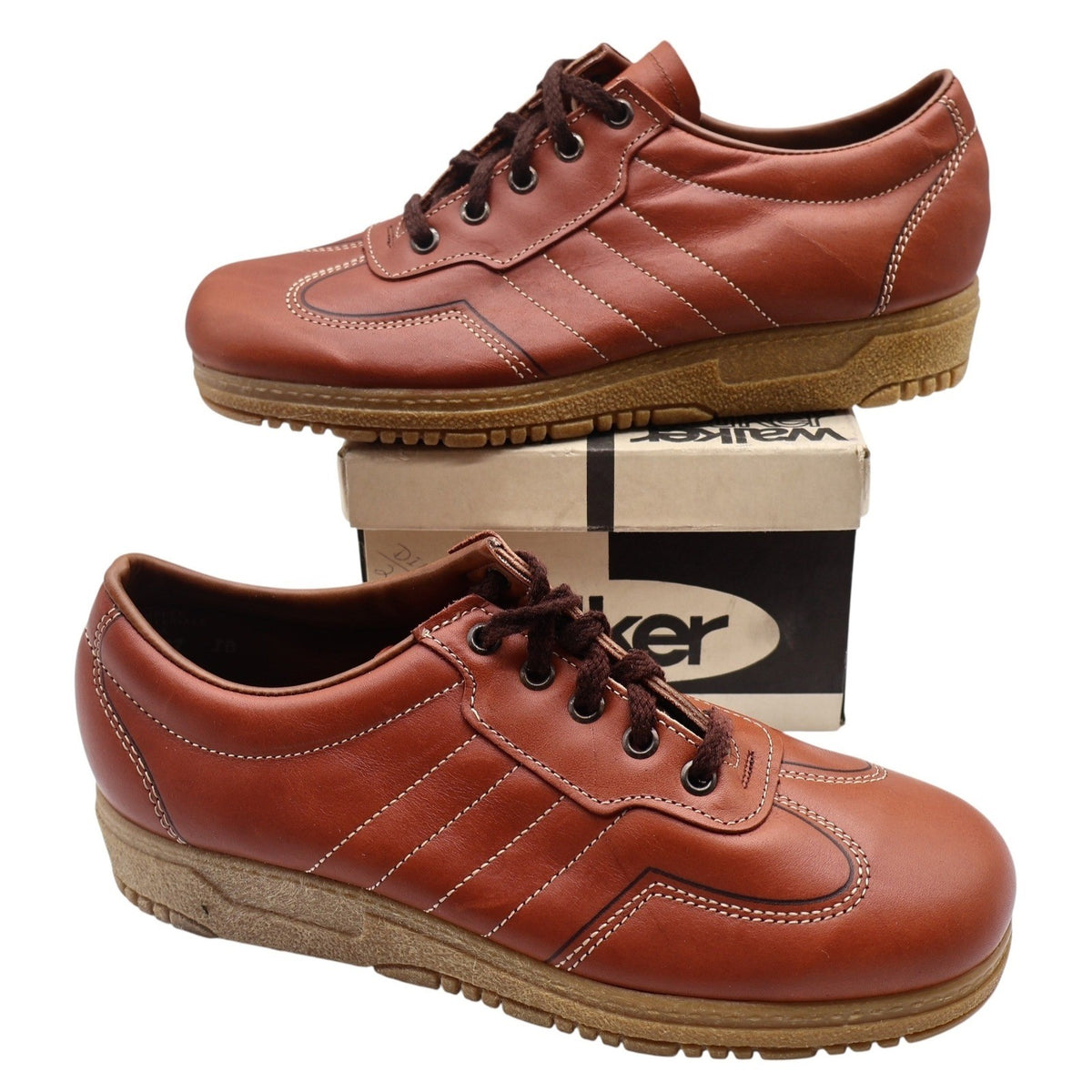 Walker Adirondack Oxford Shoes Mens 7.5 D Vintage Brown Leather Made in USA NOS - take2supply