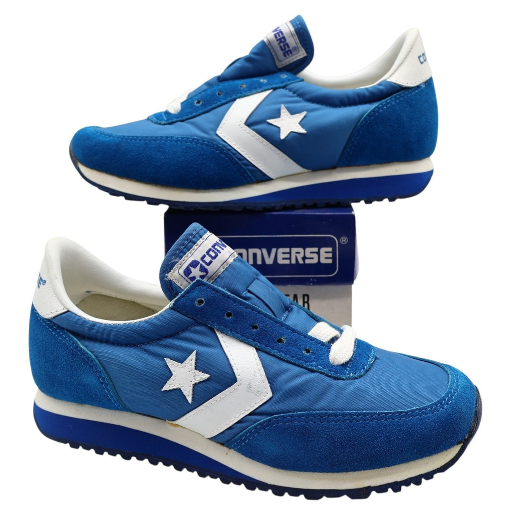 Converse Road Star Boy's Size 3 Vintage 80s Blue Nylon Suede Sneakers Deadstock - take2supply