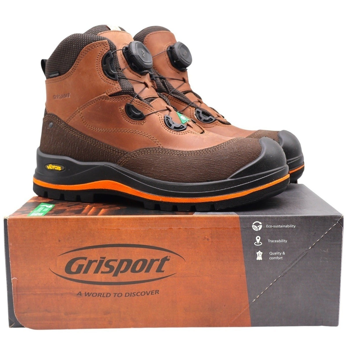 Grisport BOA Wolf Safety Boots Mens 9 Brown Leather Waterproof Vibram EH PR 6in - take2supply