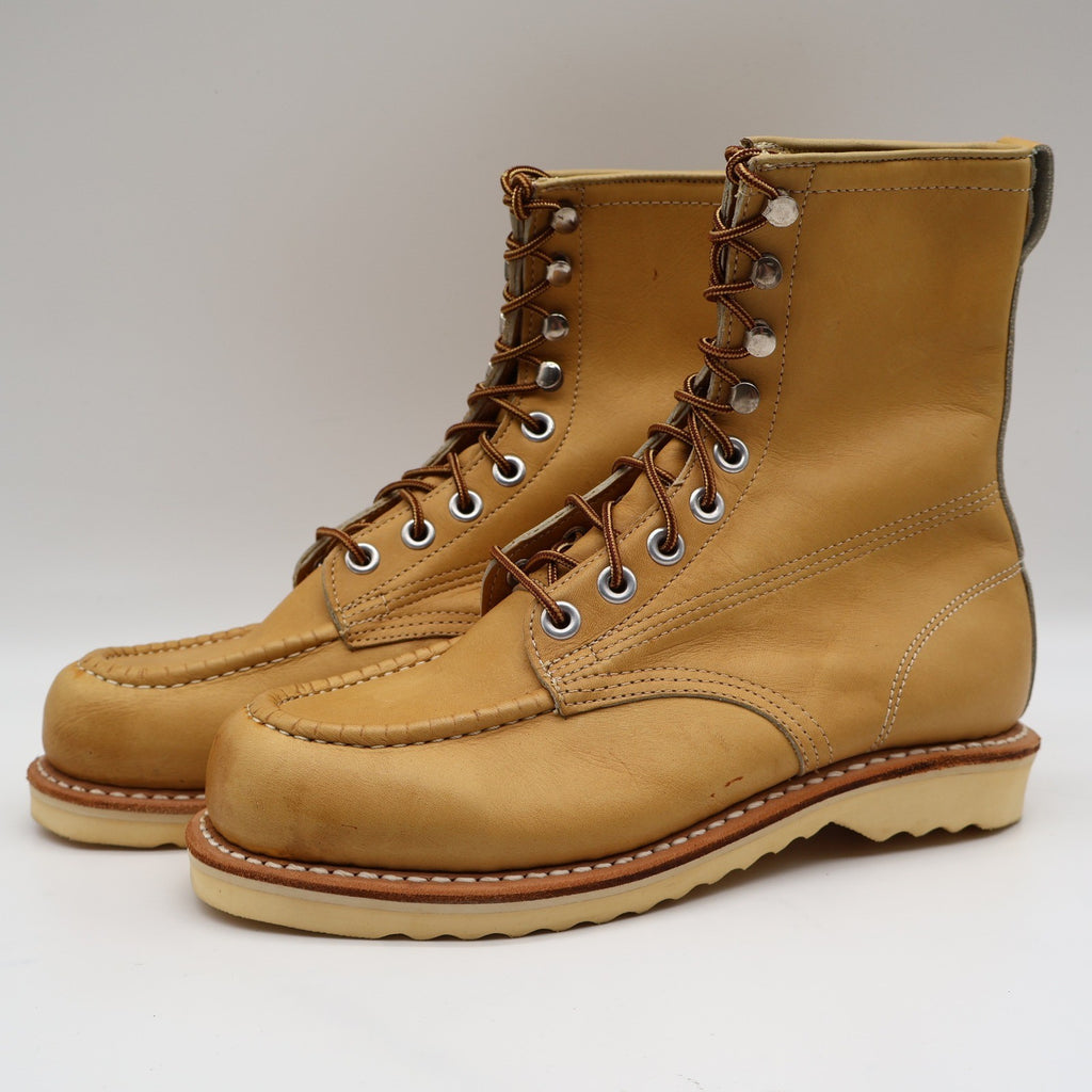 Cedar Crest Moc Toe Work Boots Mens 7.5 E Vintage Tan Leather Wedge Sole 9555 - take2supply