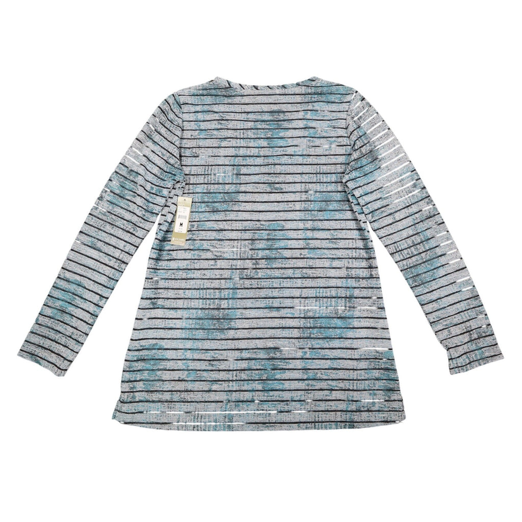 Erin London Top Womens Medium NWT Blue Grey Striped Textured Long Sleeve 78229 - take2supply