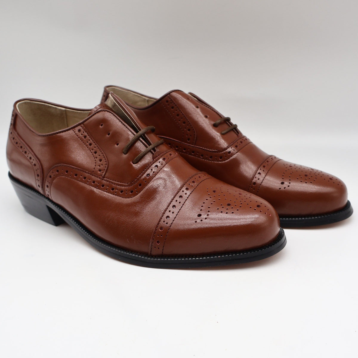 Conti Oxford Shoes Mens 9 D Vintage Brown Leather Cap Toe Brogue H1005 NOS - take2supply