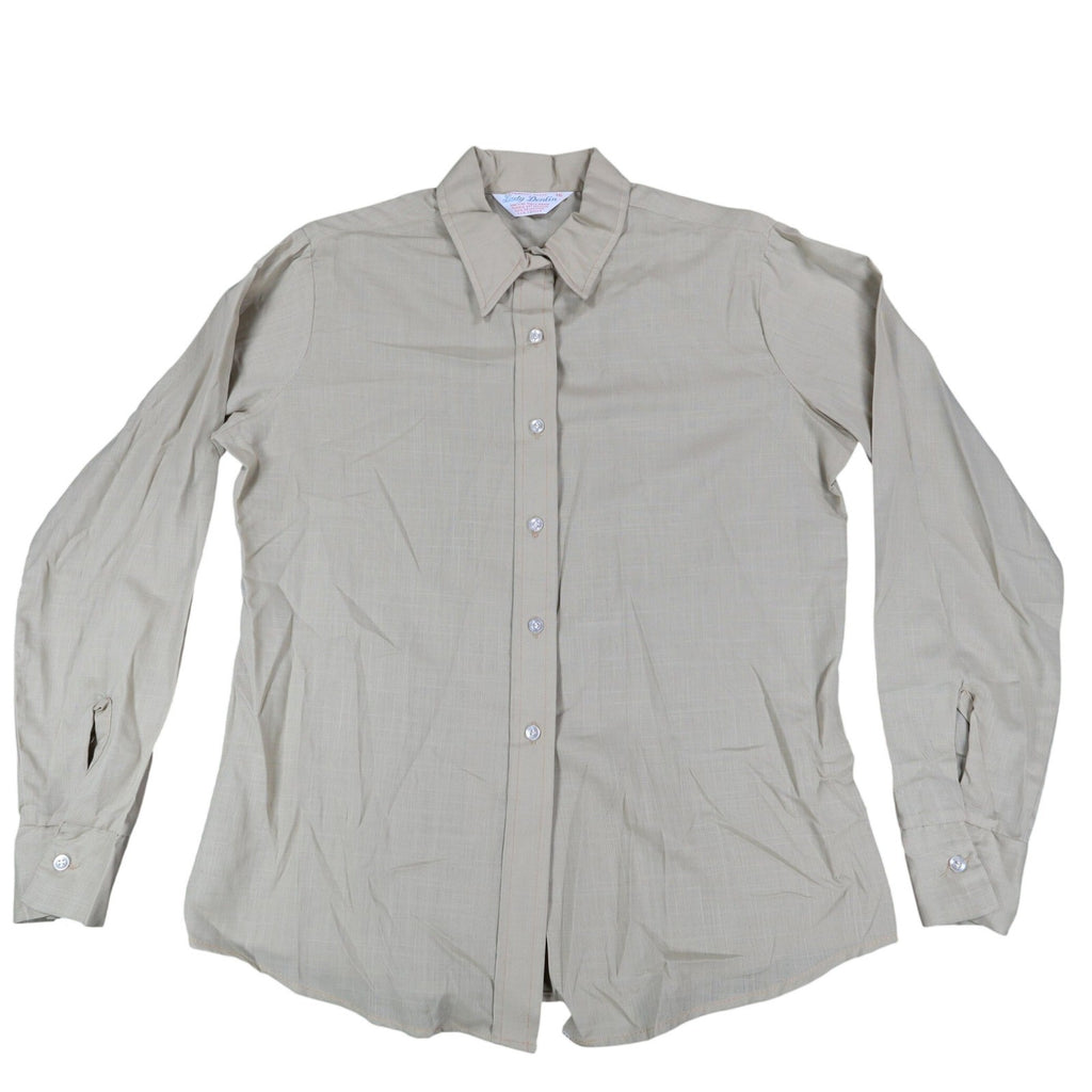 Lady Donlin Button Down Shirt Womens 16 Vintage 70s Tan Cotton Blend Deadstock - take2supply