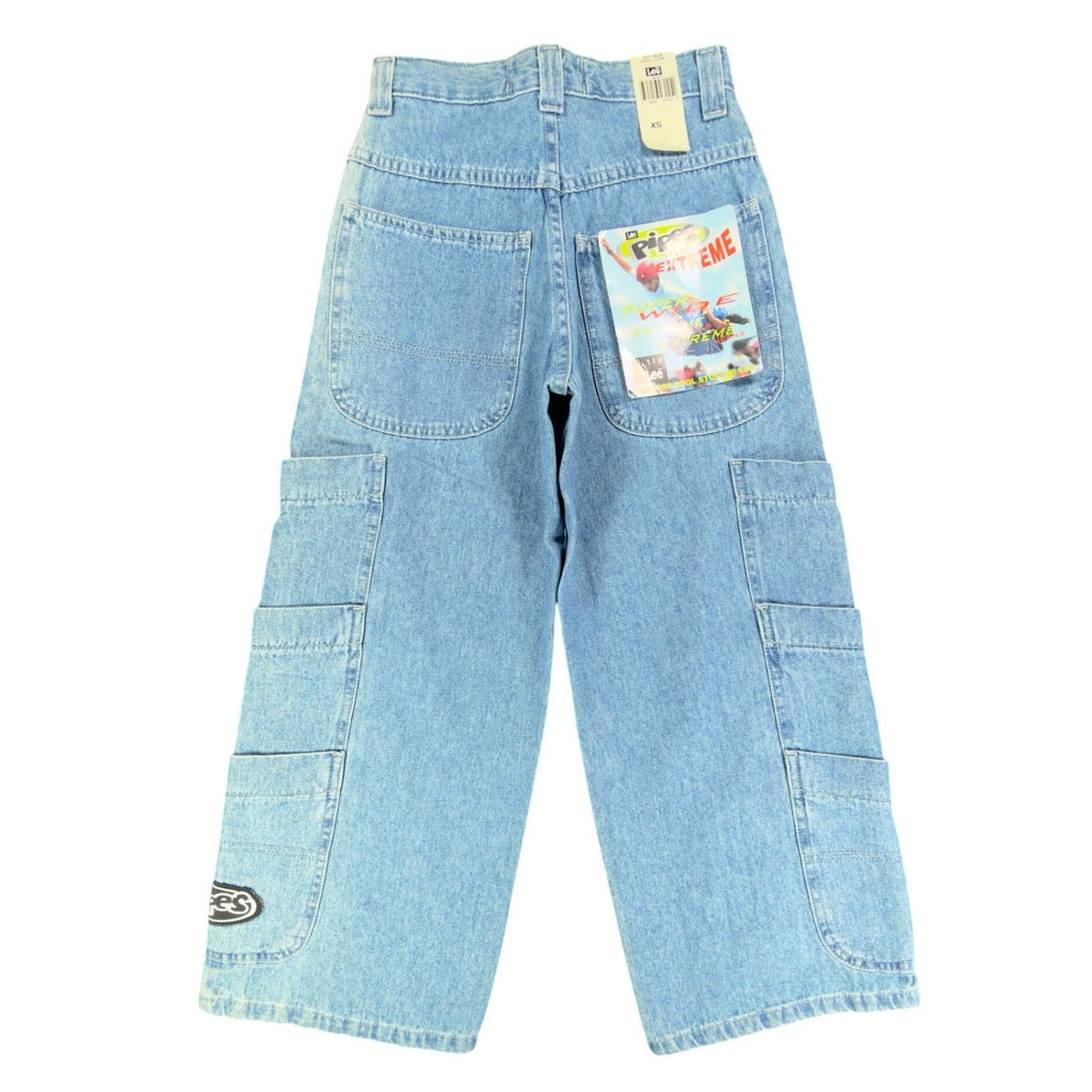 Lee Pipes Y2K Extreme Super Wide Leg Jeans Boys XS Blue Denim NWT Vintage Skater - take2supply