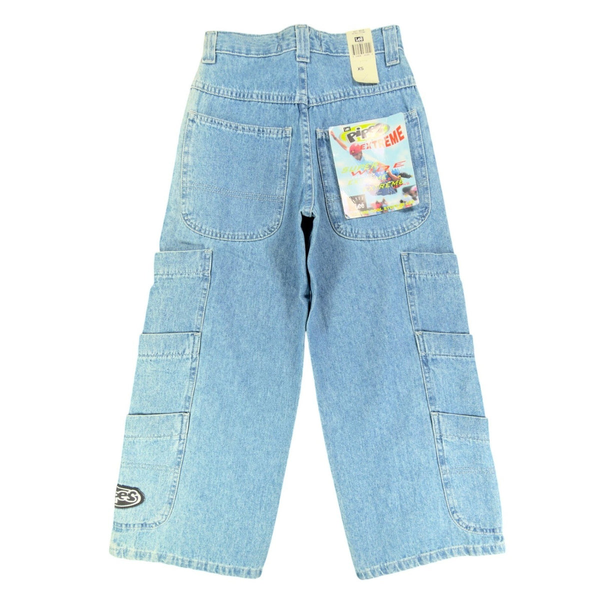 Lee Pipes Y2K Extreme Super Wide Leg Jeans Boys XS Blue Denim NWT Vintage Skater - take2supply