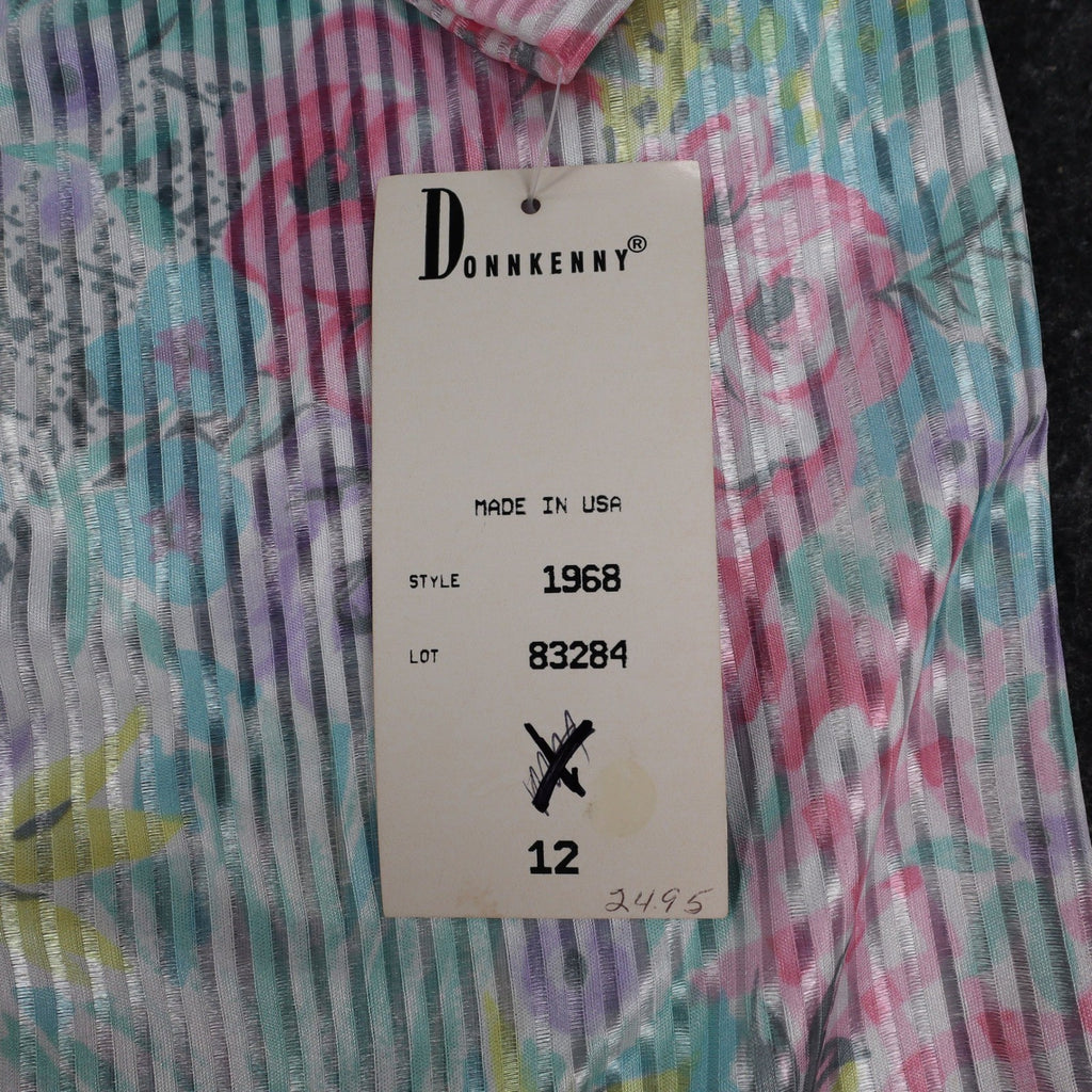 Donnkenny Blouse Womens 12 Vintage 90s Pastel Floral Sheer Stripe Button Up USA - take2supply