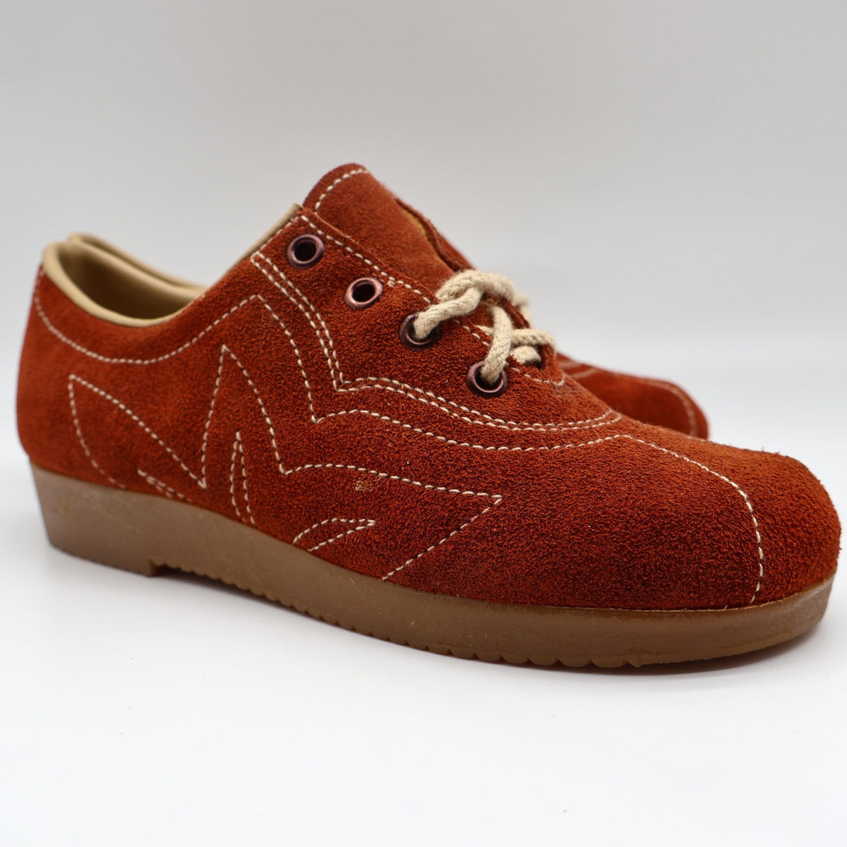 Travlers Lace Up Shoes Womens 5.5 Vintage Rust Brown Suede Gum Wedge Sole NOS - take2supply